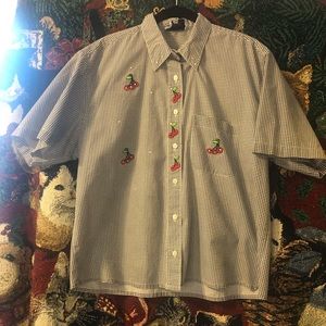 Vintage black and white gingham cherry button up